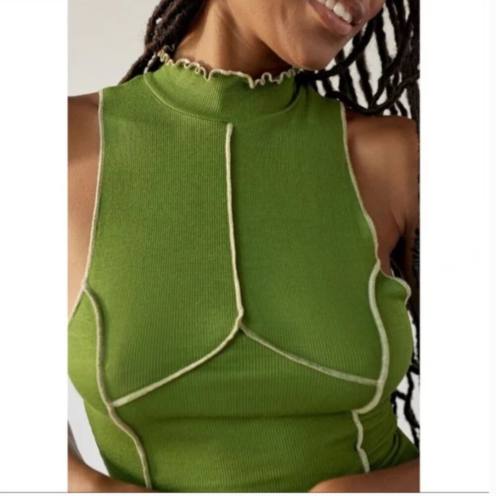 Urban Outfitters | UO Deja Seamed Mini Dress Sleeveless Ribbed Green New XS